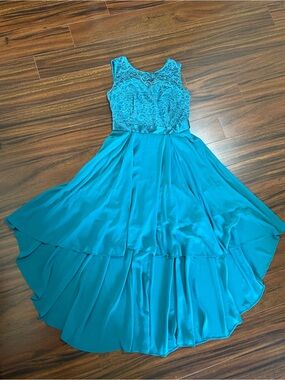 Bery Love women’s medium lace formal dress, high low, teal